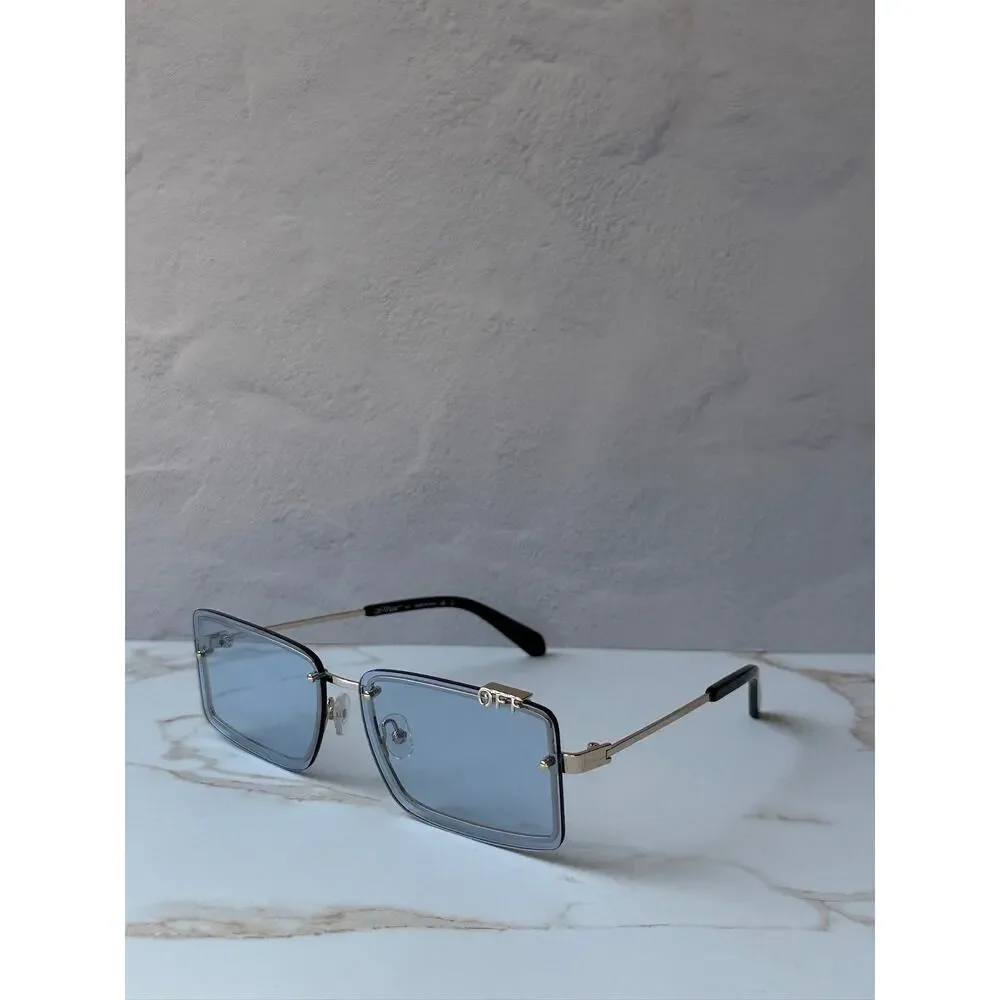 NEW Off White Tampa Gold Blue Rimless Unisex Sunglasses